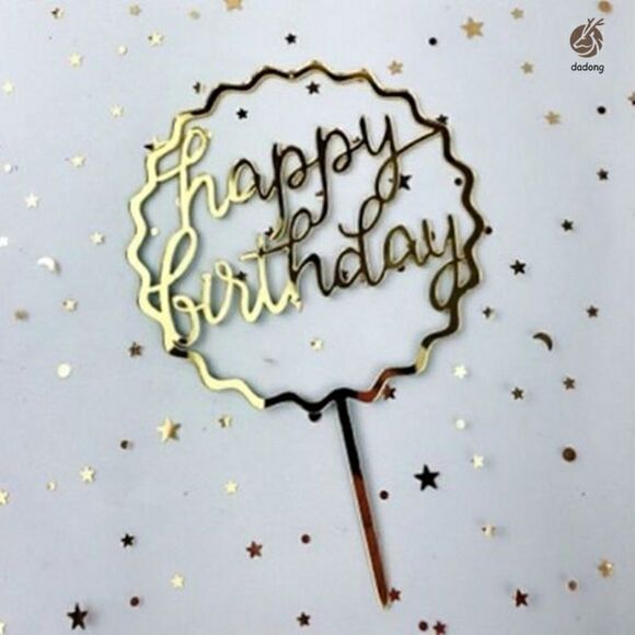 Happy Birthday Cake Topper Gold Acrylic Mirror Style NWT - Picture 1 of 3